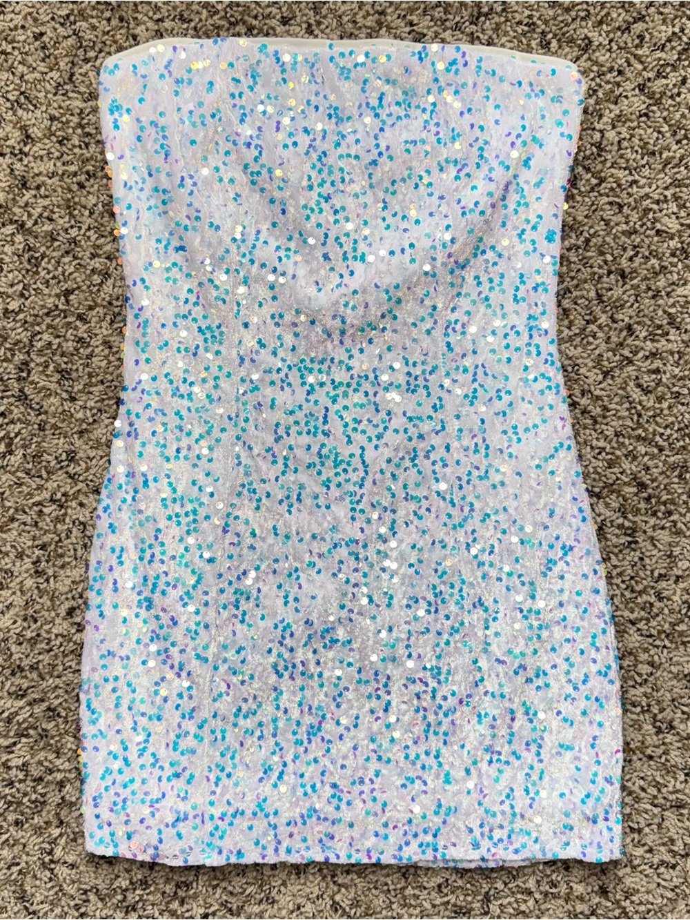 Better Be Iridescent White Sequin Strapless Mini Bodycon Party Dress S